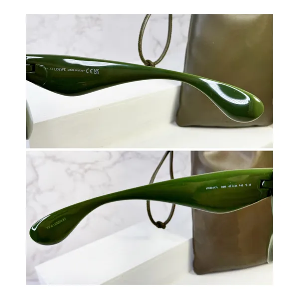 LOEWE Inflated Cat Eye Sunglasses in Green Acetate with Leather Case - Image 7