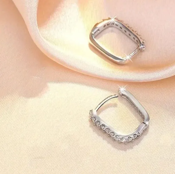 925 Sterling Silver Crystal Zirconia Edged Hoop Earrings for Daily Wear - Image 4