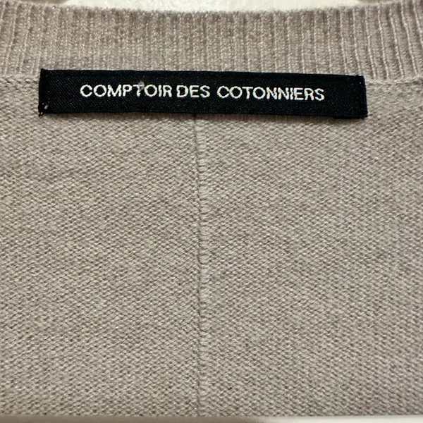 Comptoir Des Cotonniers Neutral Cashmere Vneck Popover Taupe Sweater M - Image 4