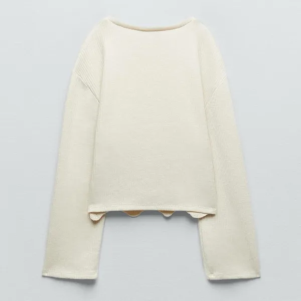 ZARA Beige Ecru Crocheted‎ Long Sleeve Sweater Sweatshirt Top Shirt Size Small - Image 7