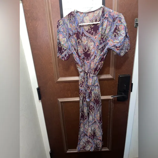 Vintage Paisley Print Wrap Dress in Purple and Blue Size Medium - Image 2