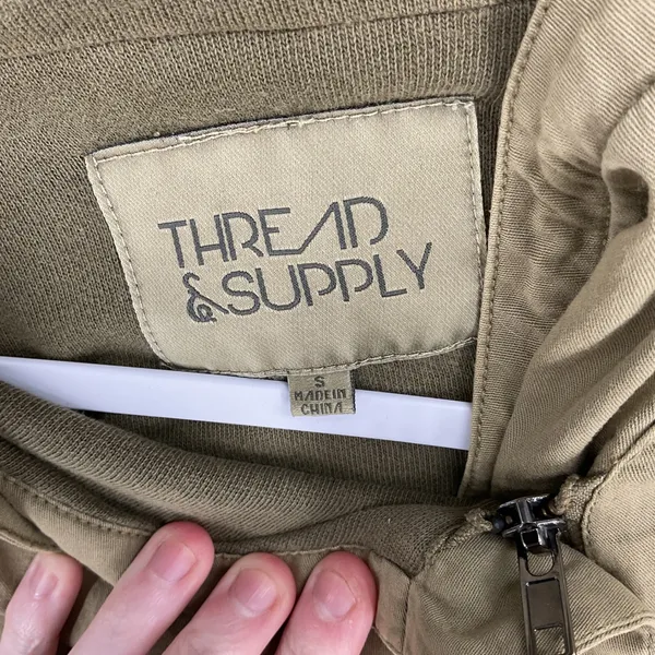 Thread & Supply Womens Jacket Olive Green Mixed Media Utility Moto Small - Image 4