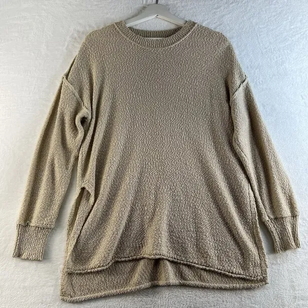 Aerie Small Knit sweater Oversized Crew‎ Neck Tunic Beige Slouchy Long Sleeve - Image 2