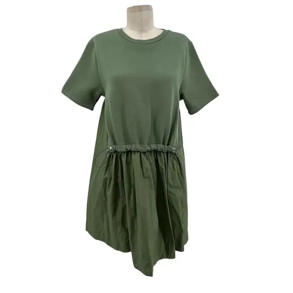 Anthropologie Pilcro Sweatshirt Twofer Mini‎ Dress Short-Sleeve Moss Green Small - Image 3