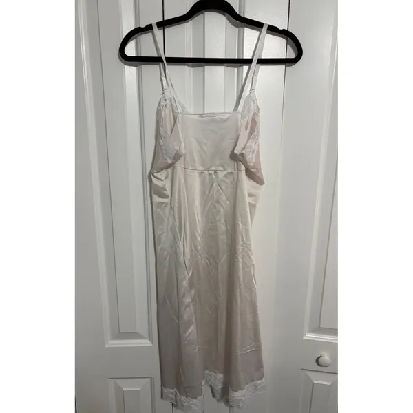Vintage Style Satin Slip Dress Lace‎ Trim Cream Romantic Coquette Small - Image 3