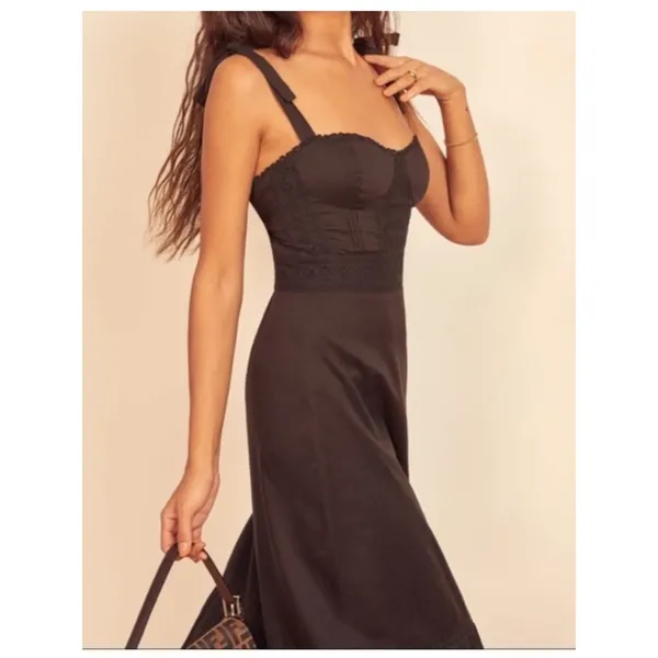 Reformation Noa Organic Cotton Midi Dress in Black 2 NEW - Image 3