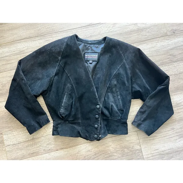 Wilson’s Suede Leather Black Bolero‎ Style Jacket Snap Front Small Motorcycle - Image 8