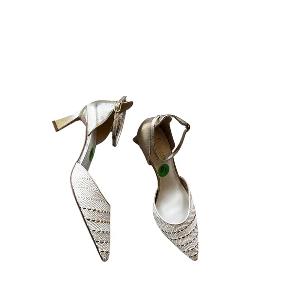 NEW Franco Sarto Taros Metallic Ankle Strap Pump SZ-9.5 White Tan - Image 9