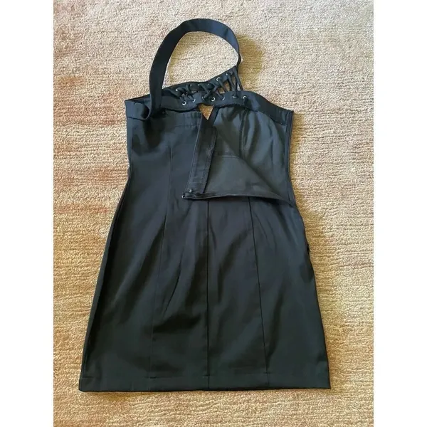 2b Bebe Black One-Shoulder Bodycon Dress XS Lace-Up Neckline Party Clubwear - Image 4