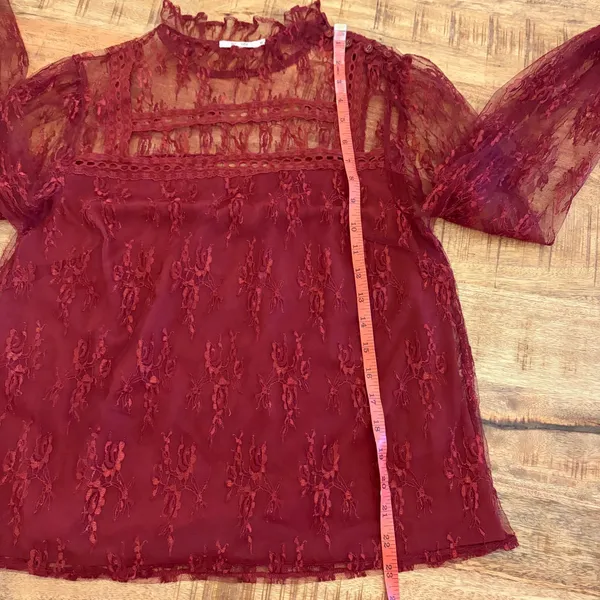 Tularosa Sheer Lace Top M Romantic Victorian Coquette Whimsigoth Ruffle Burgundy - Image 12