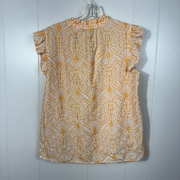 LOFT Orange Embroidered Paisley Printed Ruffle Sleeve Tassel Tie Top Small S - Image 5