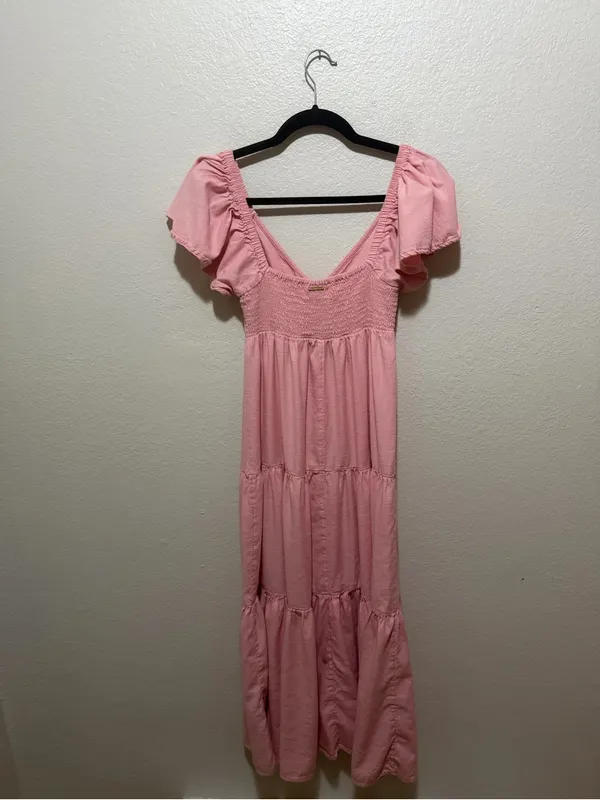Billabong Last Light Dress Pink Size Large Flutter Sleeve Midi Boho - Image 7