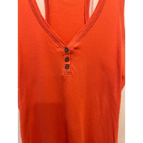 VTG Old Navy Womens Pink‎ Orange Ribbed Henley Racerback Tank Top Size Large - Image 2