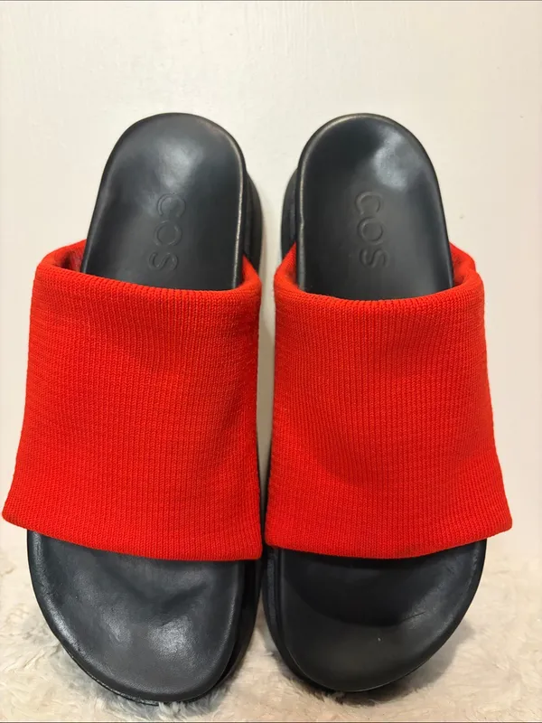 COS Red Knit Slide Sandals Heavyweight Sturdy Chunky Made in Portugal Size 11 - Image 4