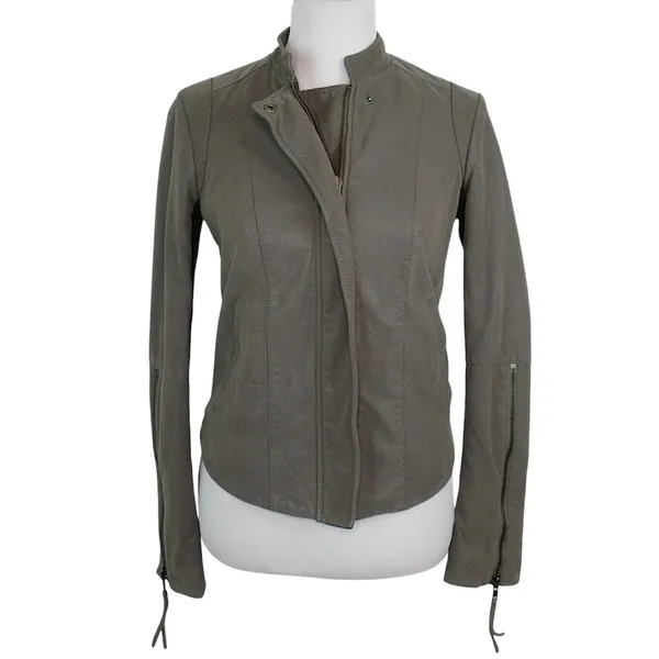 FREE PEOPLE Cool & Clean Faux-Leather Jacket Ribbed Knit Insets Zip Cuffs Size - Image 11