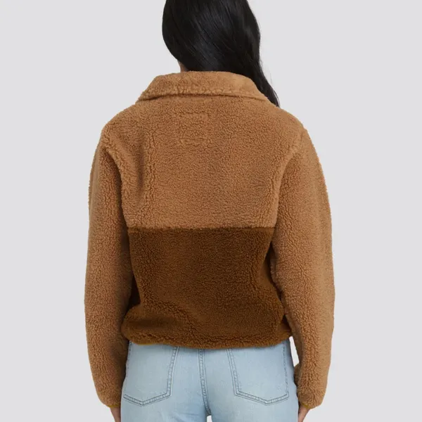 Billabong Two-Tone‎ Brown Teddy Fleece Pullover Jacket - Image 6