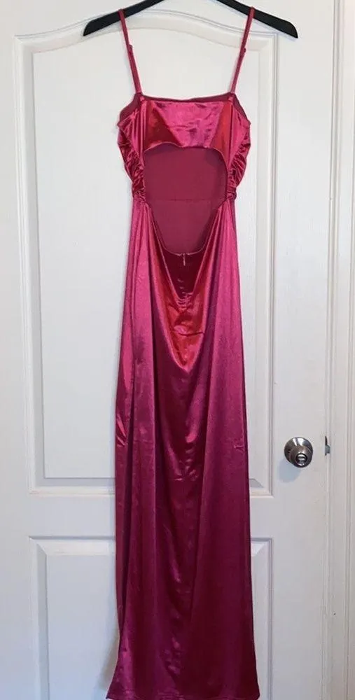 Lulus Glam Gal Hot Pink Satin Ruched Cutout Maxi Dress - Image 7