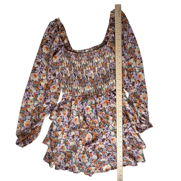 Entro Floral Smocked Tiered Mini Dress Romper Medium Cottage Boho Festival Flowy - Image 12