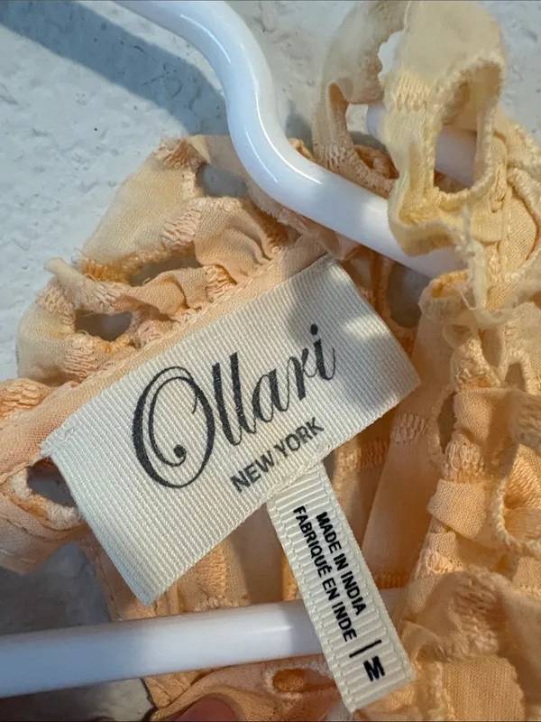 Anthropologie brand Ollari NY Women’s Eyelet Ruffle Blouse in Peach ombré M - Image 2