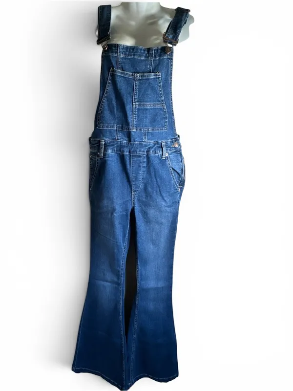 FREE PEOPLE Women's Blue Denim Overalls Jeans - Flared Leg size 27 - Image 8