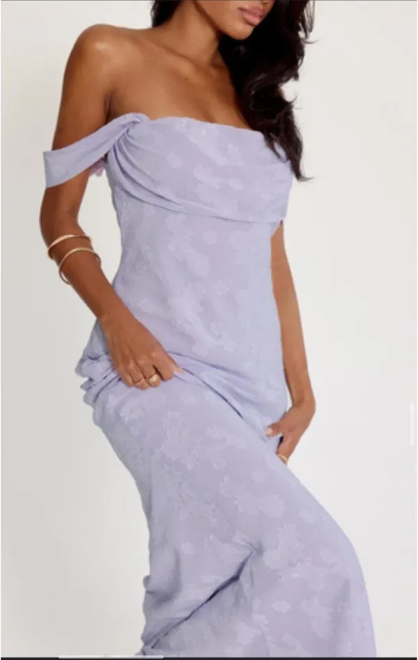 Azura Off-The-Shoulder Lilac Princess Polly Maxi Dress - Image 3