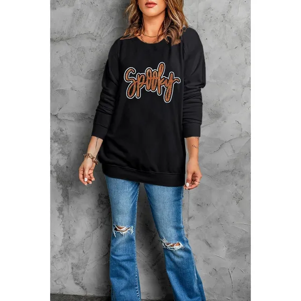 Spooky Rhinestone Drop Shoulder Sweatshirt - Image 7