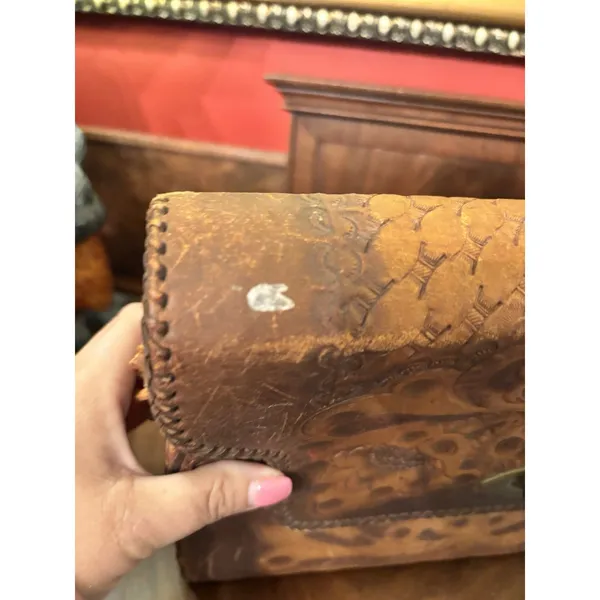 Vintage Clifton's Hand Tooled Leather Handbag Purse Brown Western Satchel Bag - Image 3