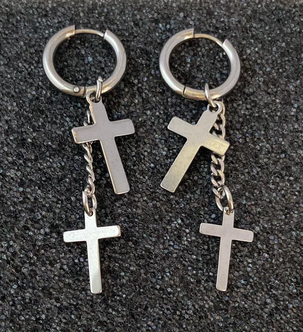 Stainless Steel Cross Dangle Drop Earrings for Men Women - Image 4