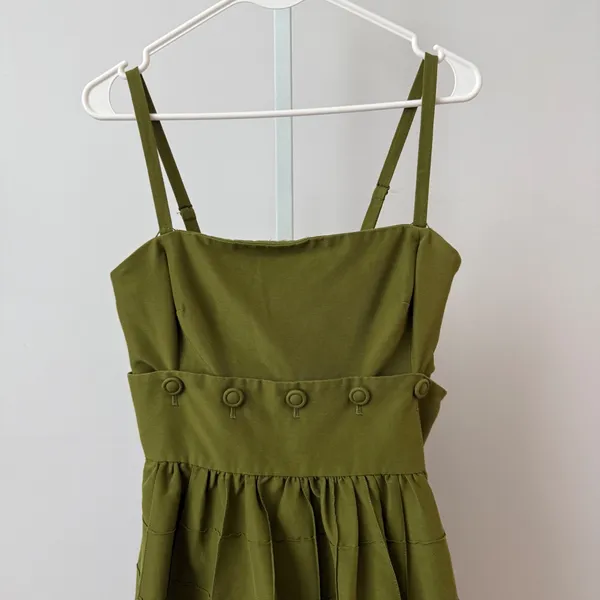 Maeve Cotton Silk Academia Quirky Lagenlook Babydoll Fit Flare Dress 2 Green - Image 2