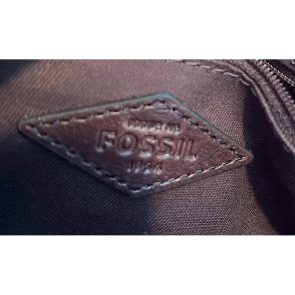 EUC FOSSIL Cognac Two Tone Brown Leather Crossbody Snap Closure Saddle Bag Purse - Image 9