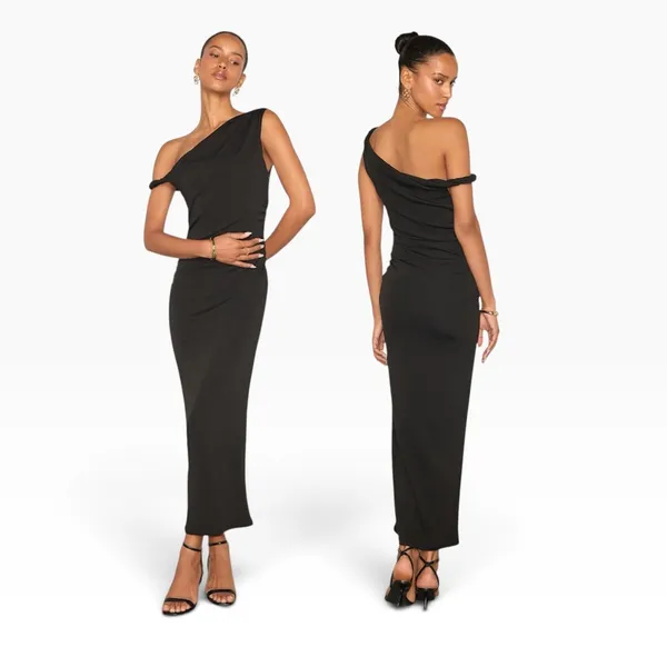 Lulus Fauna Black Twisted One-Shoulder Bodycon Midi Dress size XL NWT - Image 2