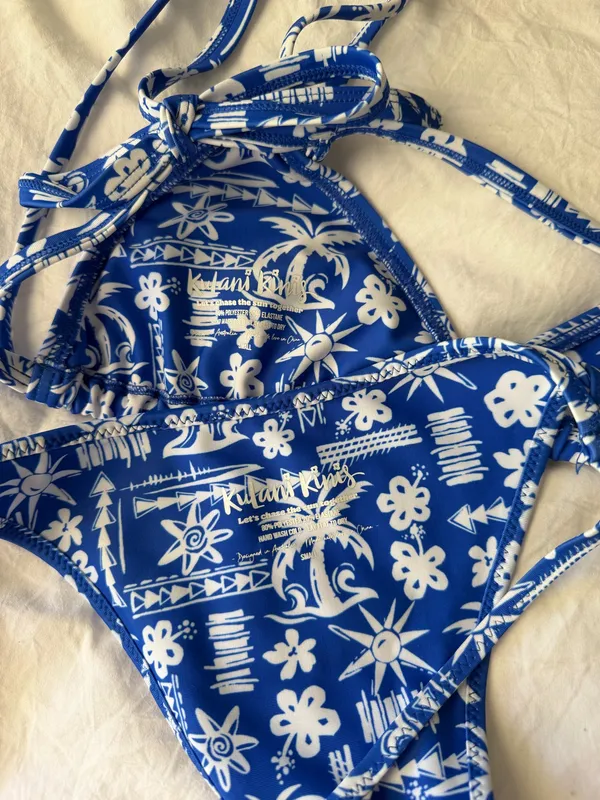 Kulani Kinis Caribbean Blues Triangle Bikini Top and Bottom Set - Image 7