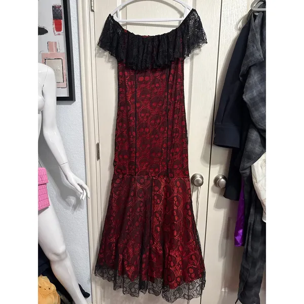 Spirit Halloween Red Lace Skull Mermaid Costume Dress Gothic Lolita La Catrina - Image 3