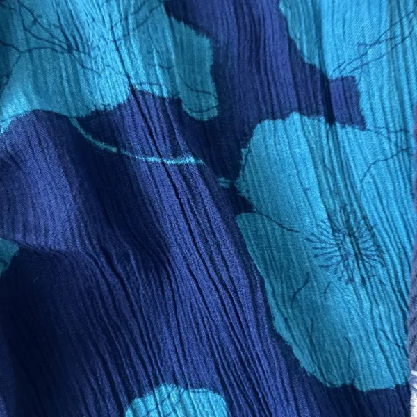 Plus Size Blue Floral Maxi Skirt Crinkle Drawstring Boho Coastal Vacation OSP - Image 3