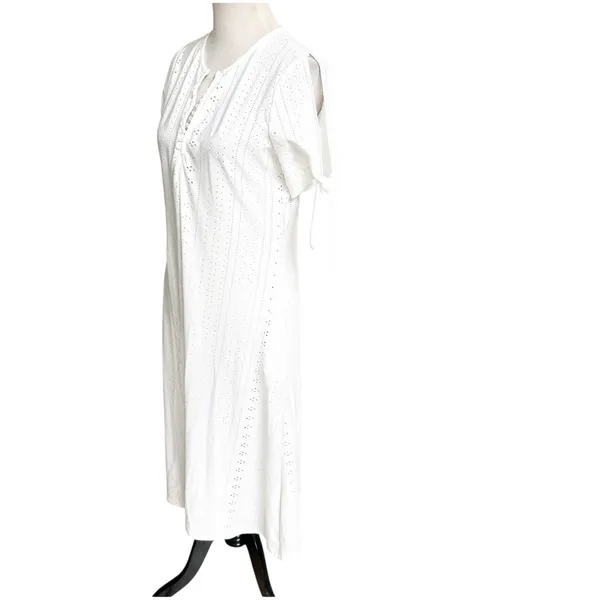 Eyelet Maxi Dress Size Medium NWT Boutique Slit Sleeves Milkmaid Coquette - Image 2