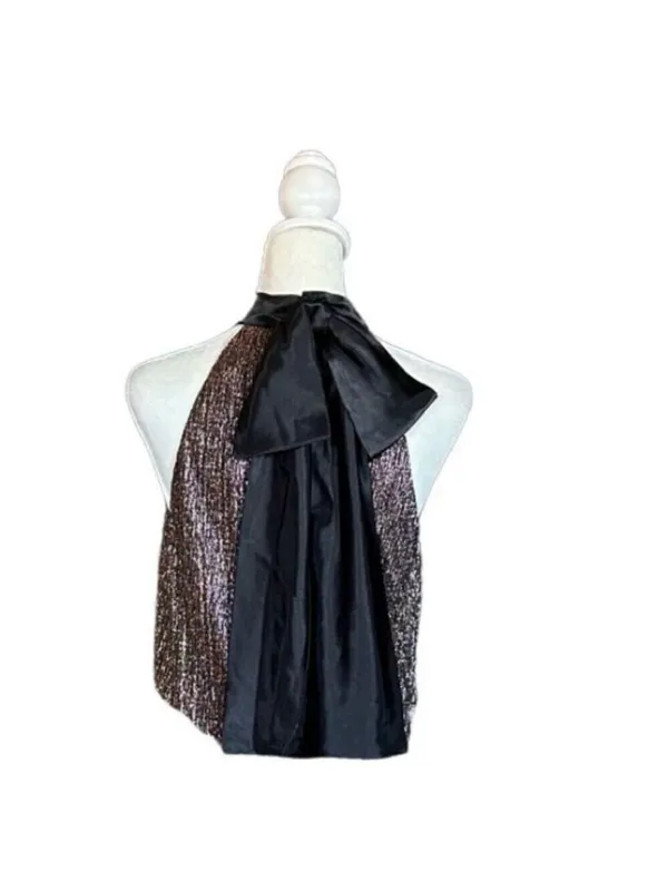 Laundry by Shelli Segal Metalli Gold Shimmer & Black Satin Bow Halter Mini DSz 6 - Image 9