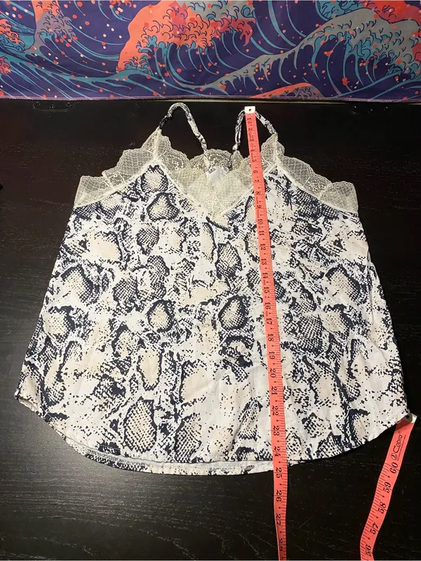Snake Print Lace Trim Cami Top - Navy & Cream - Image 3