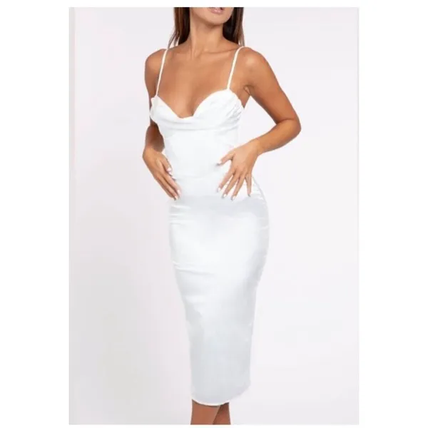 NWT Heiress Beverly Hills White Satin Corset Midi Dress Size Large - Image 2