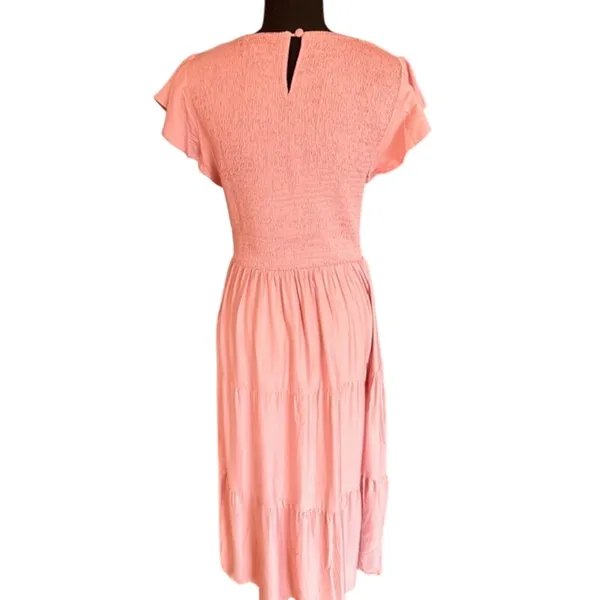 ZESICA Smocked Flutter Sleeve Cottagecore Romantic Midi Dress – Pink – Size L - Image 3