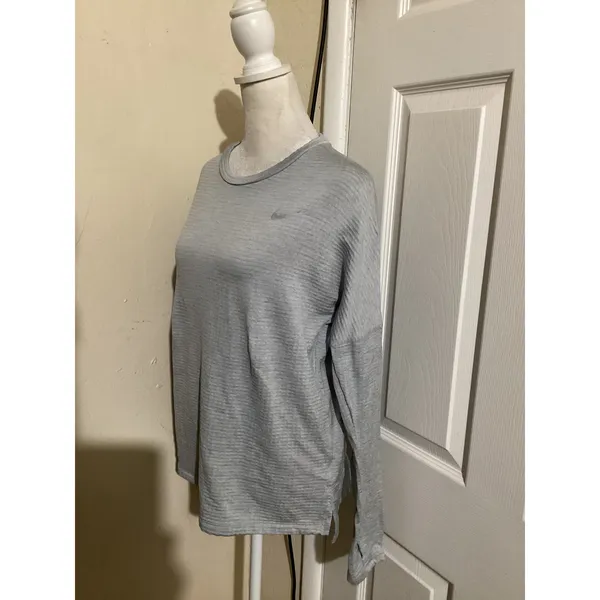 Nike Running Dri-FIT Long Sleeve Shirt Gray Thumbhole Performance Top Womens M - Image 2