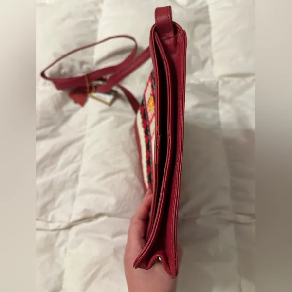 Red and Black Patterned Leather Crossbody Bag - Image 3