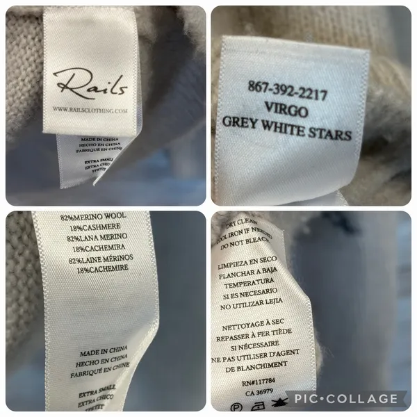 Rails Womens XS Sweater Cashmere Blend Virgo Gray White Stars Drop Shoulder - Image 7
