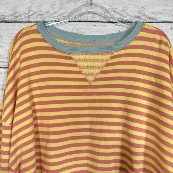 We The Free People Classic Stripe Crew Sweatshirt Oversized Yellow Size XL Boho‎ - Image 4