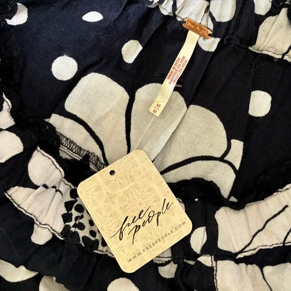 NWT!! FREE PEOPLE Poppy Printed Maxi Skirt Polka Dot Floral Black White Medium - Image 10