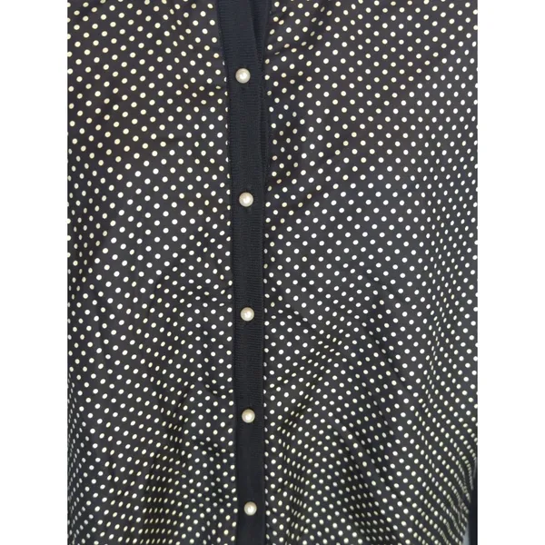Ralph‎ Lauren Black/White Silk Blend Polka Pearl Button Cardigan Sweater Women M - Image 2