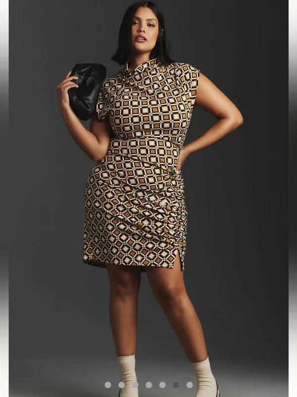 NWT Anthropologie Geometric The Maya Ruched Cowl-Neck Dress Printed Mini 2X - Image 2