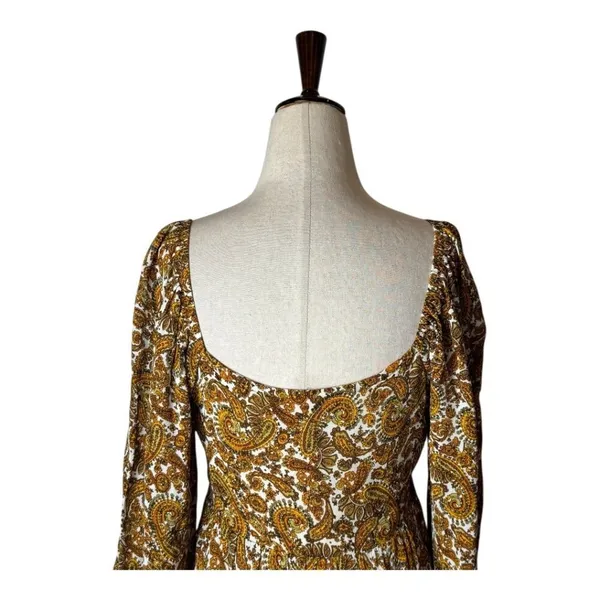 Faithfull The Brand Dress Women 4 Gold Indira Balloon Sleeve Paisley Mini‎ Boho - Image 6