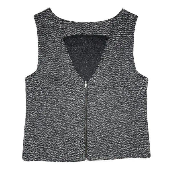 Banana Republic Shell Top Herringbone Grey Zipper Back Sequin Women's Size 2 - Image 4