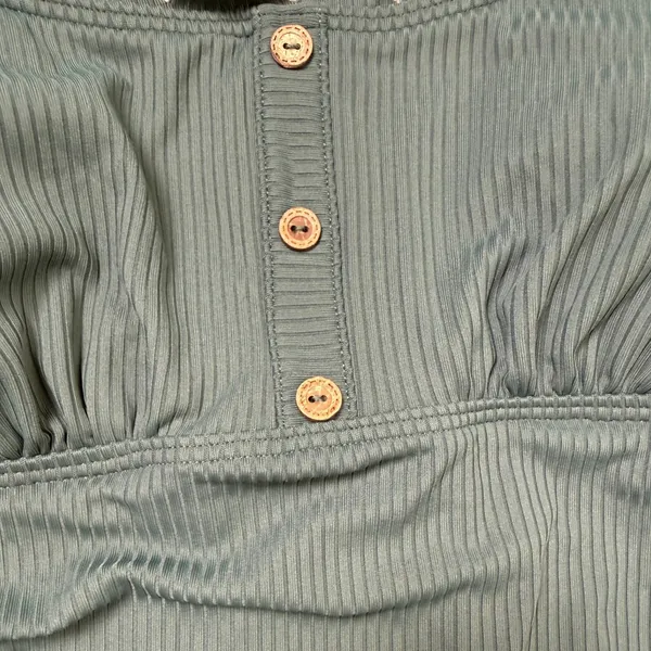 Wishlist Green Ribbed Scalloped One‎ Piece Swimsuit Henley Button Front Ruched Size L - Image 3