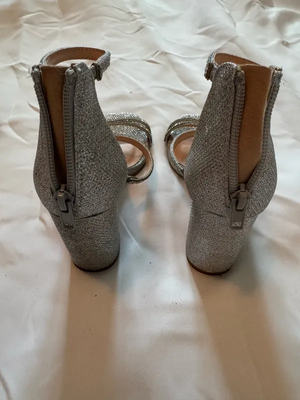 Windsor Sparkling Silver Ankle-Strap Heels - Image 3